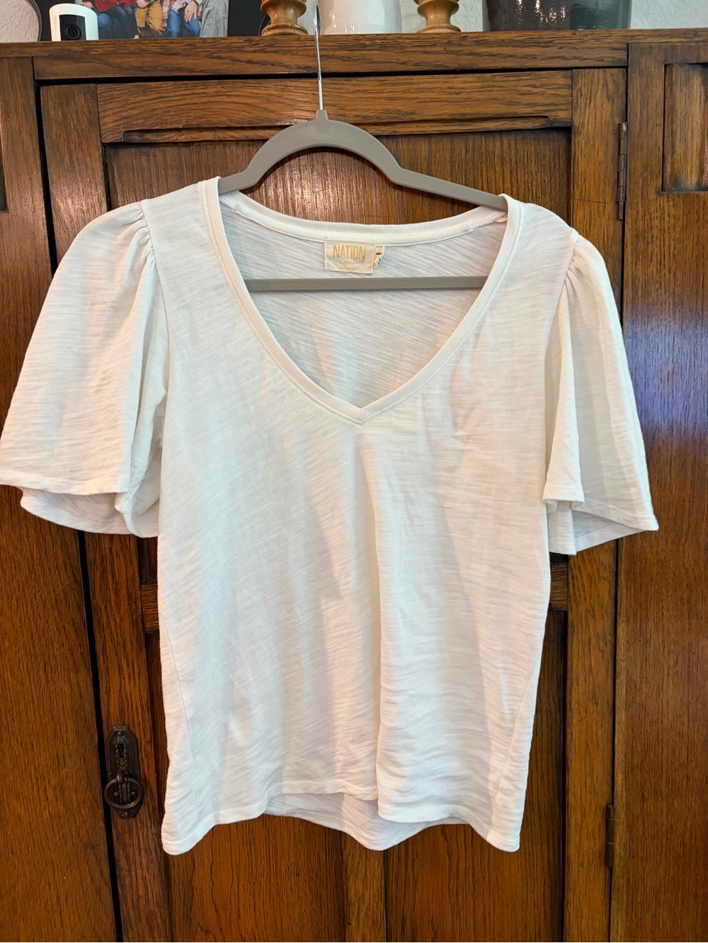 Nation LTD White V-Neck Flutter Sleeve Tee